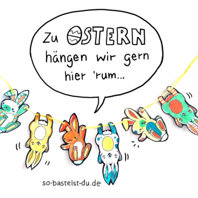Lustige Osterhasen Girlande Osterdeko basteln
