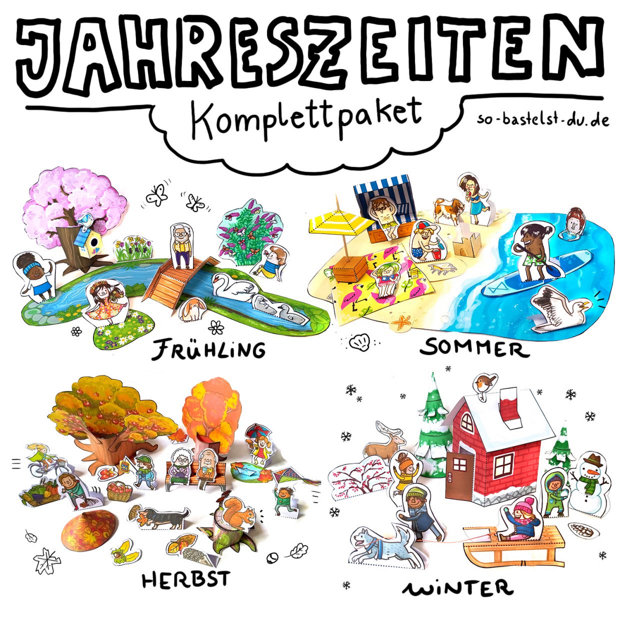 Bastelbogen: 4 Jahreszeiten Komplettpaket - So bastelst du