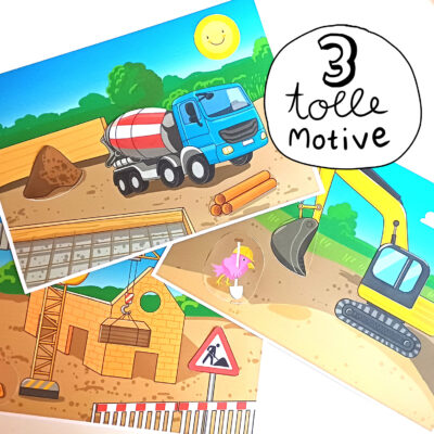 Erstes Basteln: Aufklebebild Baustelle (Bilder vervollständigen)