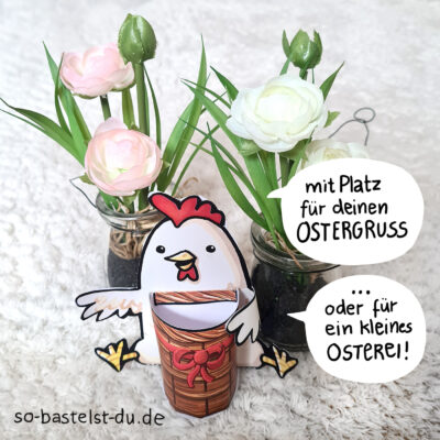 Osterhuhn mit Korb Geschenkverpackung Aufsteller Ostern