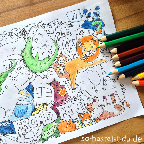 Adventskalender halb ausgemalt