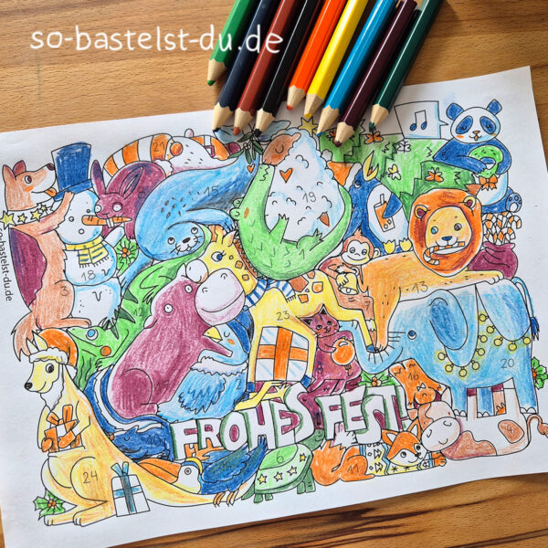 Adventskalender Tiere ausgemalt