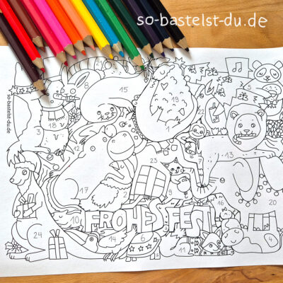 Adventskalender 24 Tiere zum Ausmalen