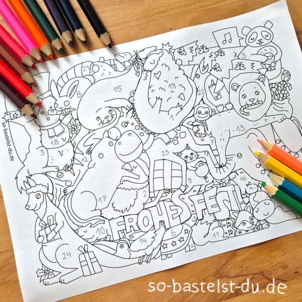 Adventskalender mit 24 Tieren zum Ausmalen – Bild 5