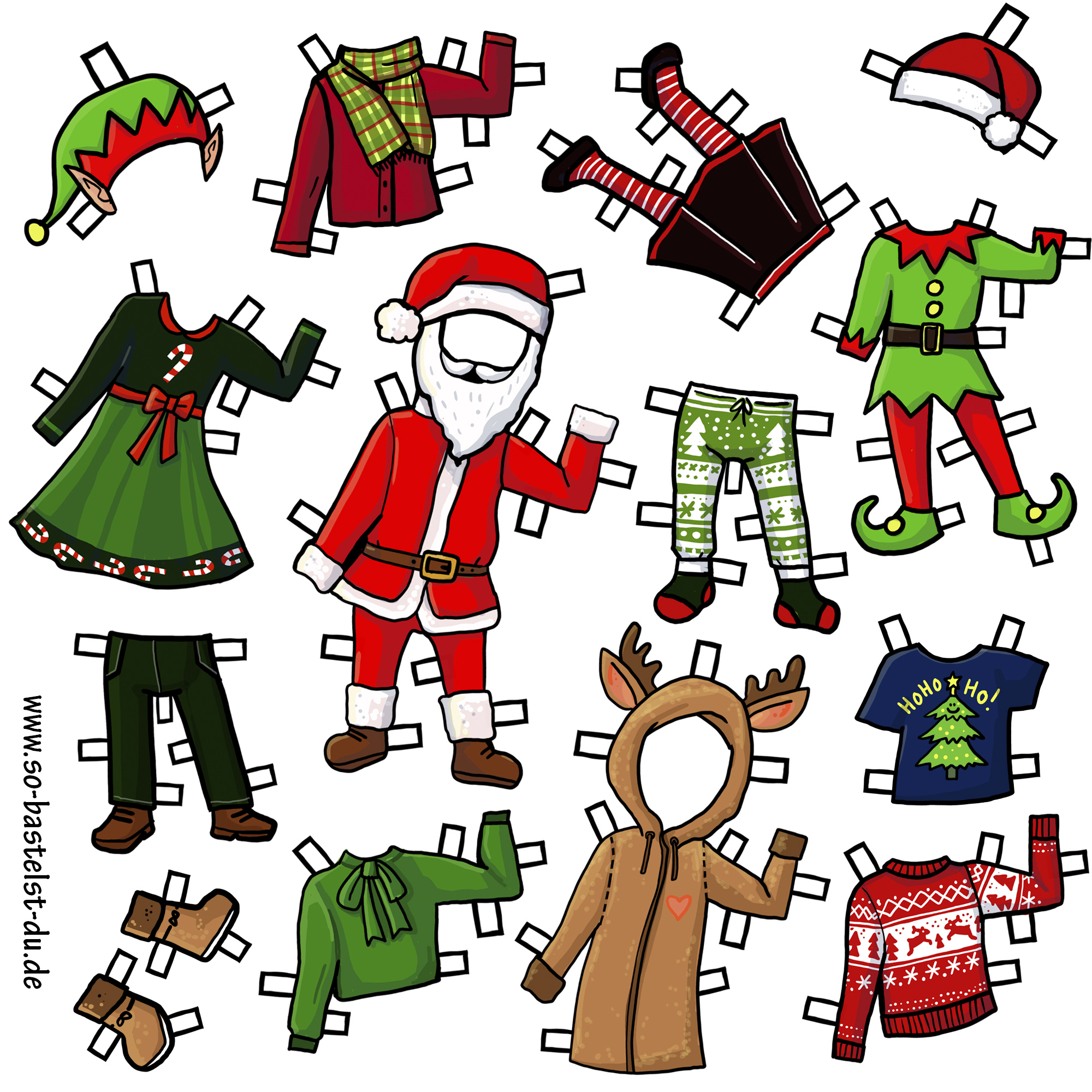 Papier Anziehpuppen Weihnachten Xmas