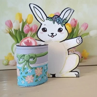 Bastelbogen: Osterhase mit Osterkorb (blumig pastellig)